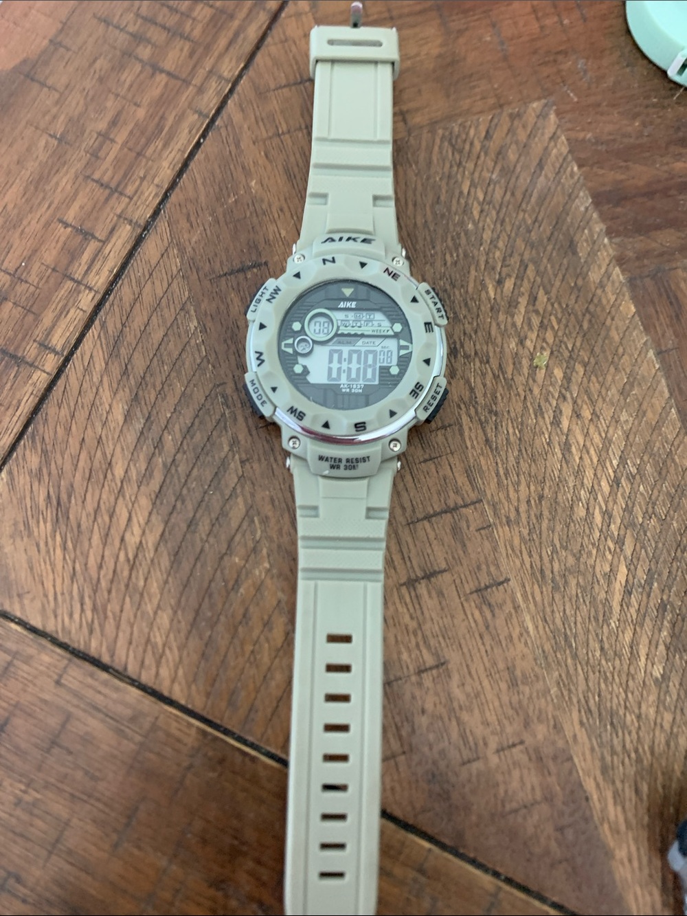Beige Digital Sports Smartwatch with Silicone Strap